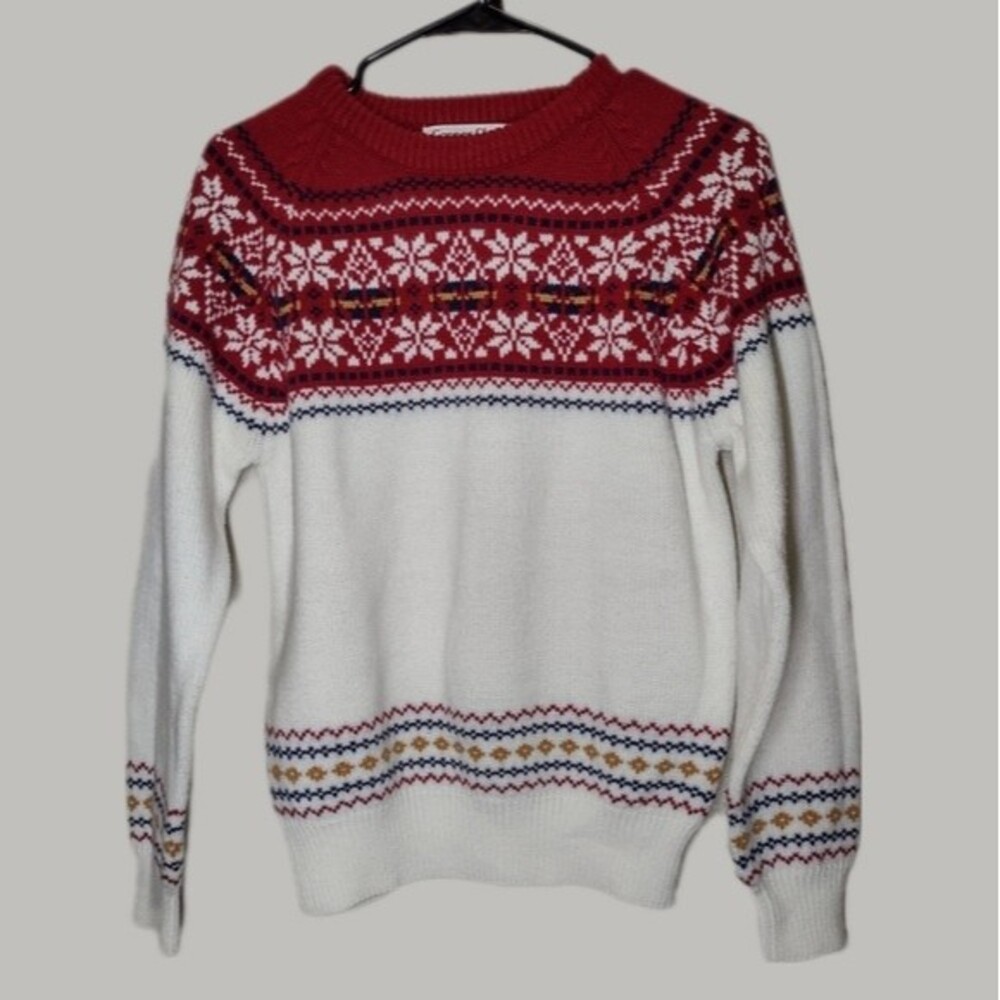Vintage Career Club Fair Isle Knit Sweater Women Size Small Red White